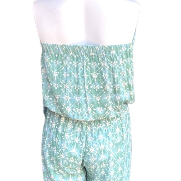 Skemo Turquoise Aqua Bohemian Beachy Beaded Strapless Smocked Blouson Jumpsuit M - Picture 6 of 10